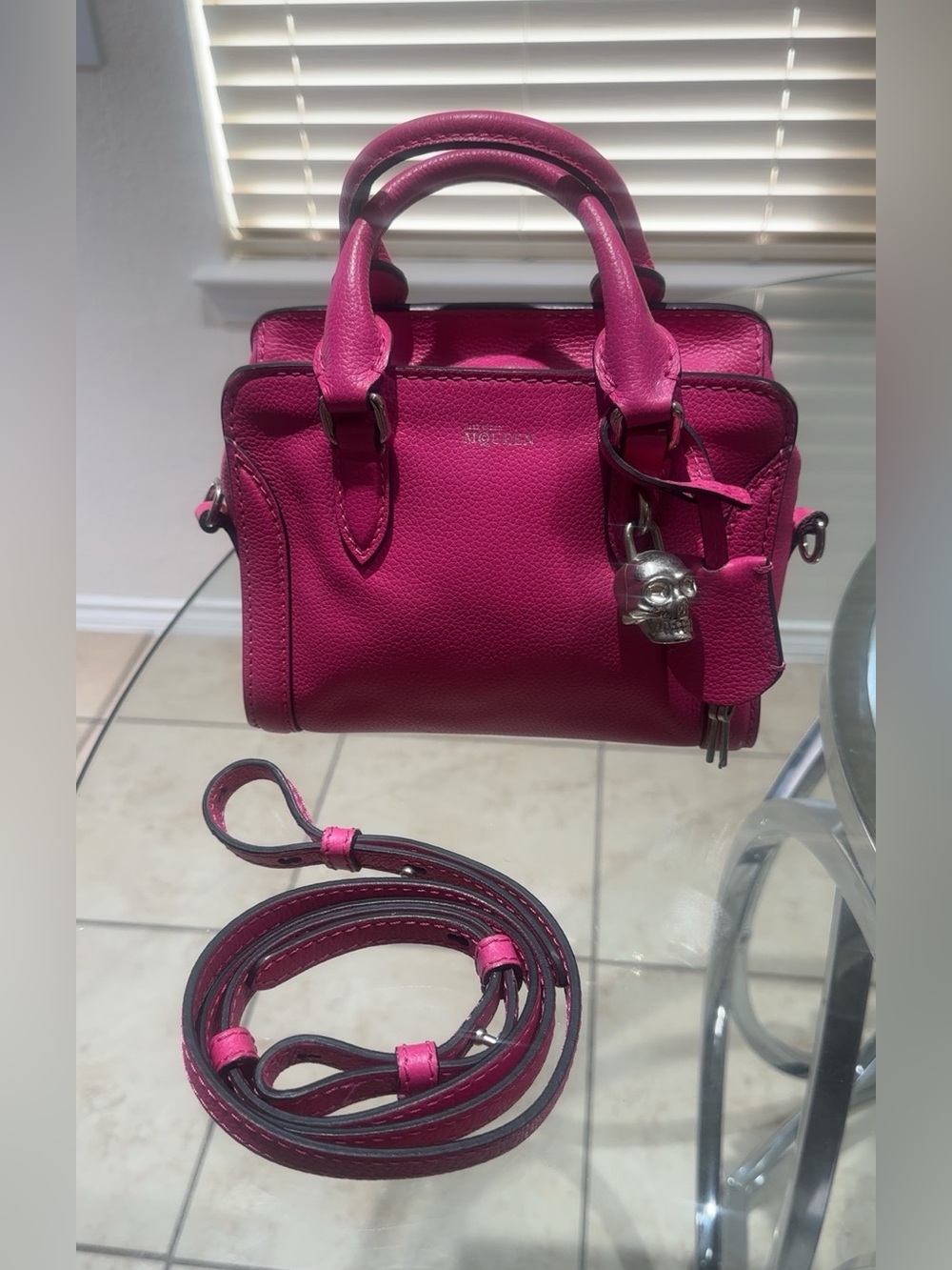 Alexander McQueen Fuchsia Pink Pebbled Leather Mini Satchel